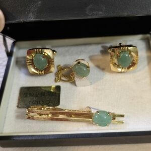 Vtg Tokyo Torio Natural Stone Tie Pin & Cufflinks Set - 4 pcs Used Cleaned